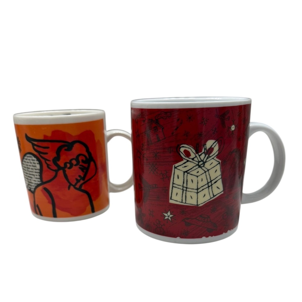 Starbucks Barista Holiday Greek Art Coffee Mug Cup Set 2 Ceramic Limited Edition
